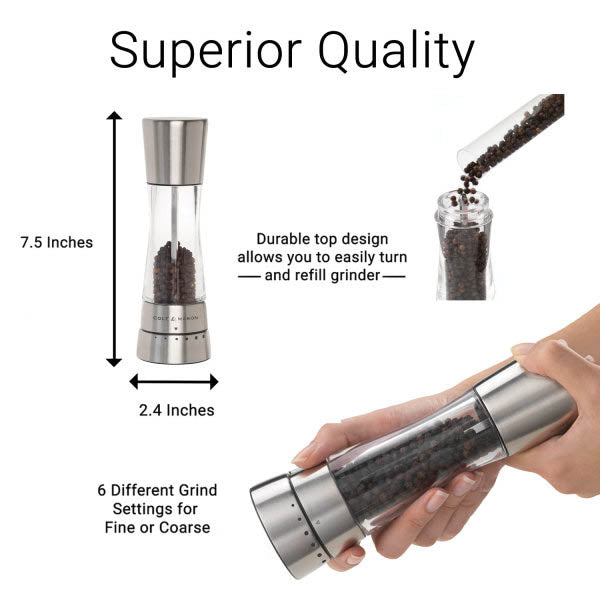 Cole & Mason Derwent Pepper Mill – Stainless Steel – 7.5" / 19 cm