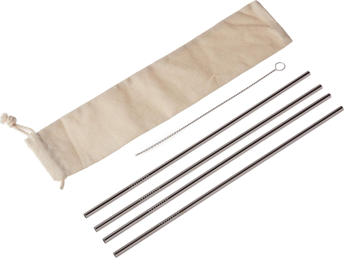 Outset Stainless Steel Long Straw with Natural Bag