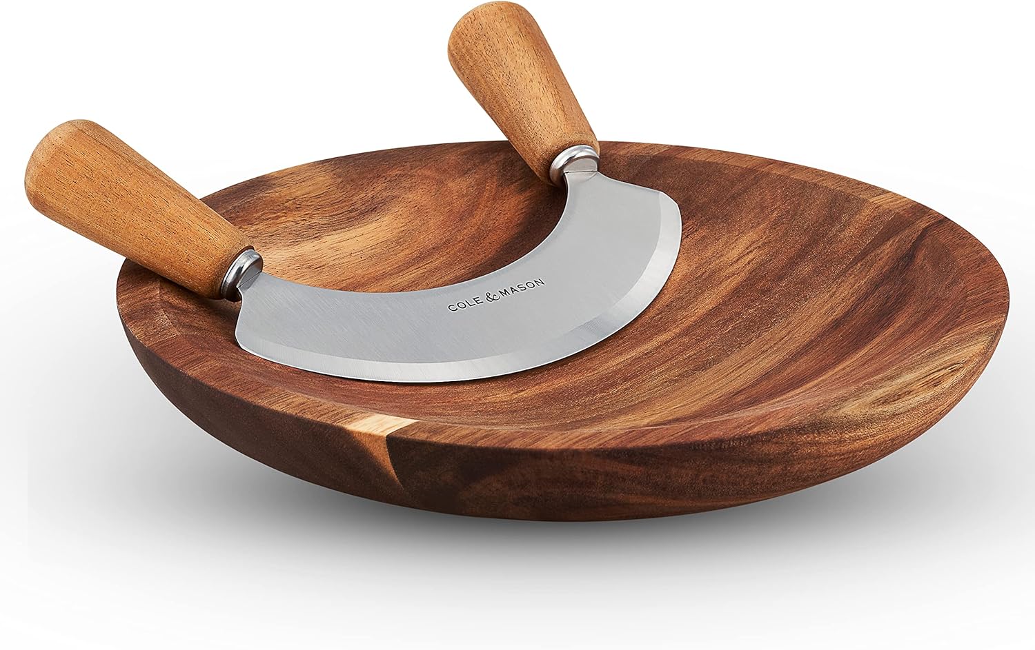 Cole & Mason Ashden Mezzaluna with Acacia Board – Ø 9.5" / 24.1 cm