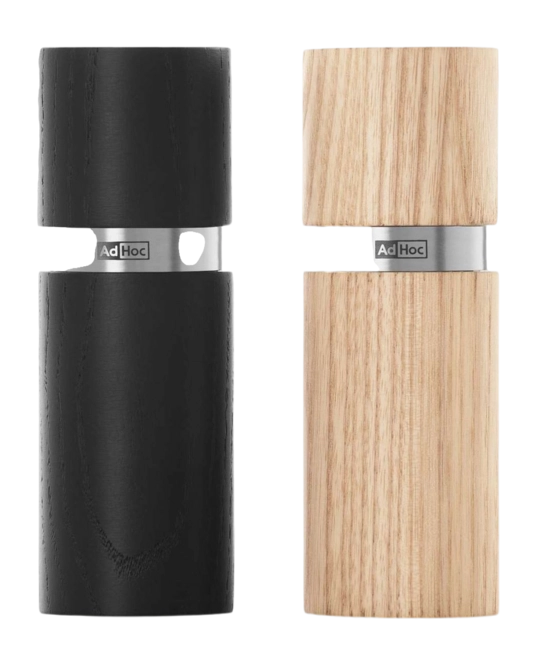 AdHoc Textura Salt and Pepper Mill Set – Light / Dark Ash Wood – 5.1" / 13 cm