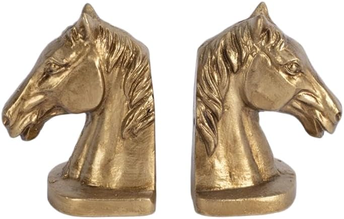Fox Run Gold Horse Head Iron Bookends, Set of 2