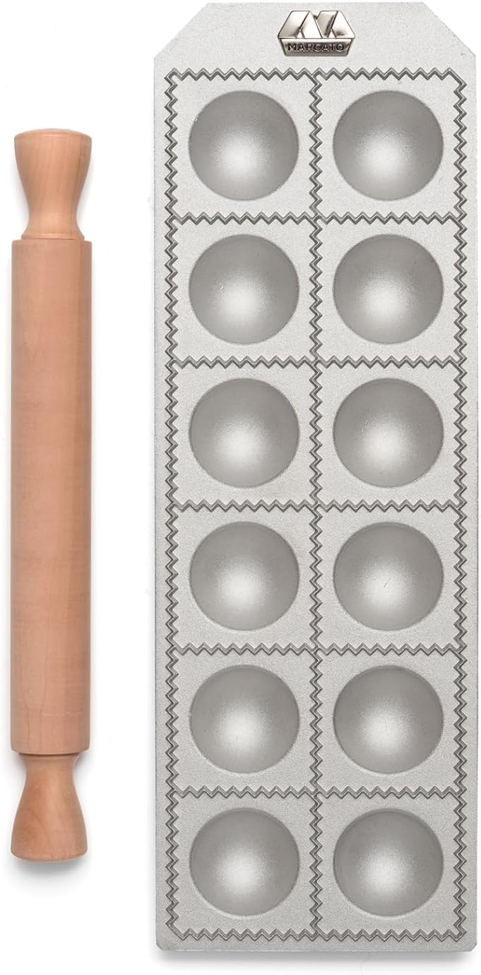 Marcato Premium Ravioli Maker Mold with Rolling Pin – 5.5 cm / 2.1"