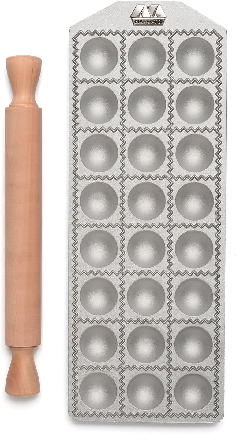 Marcato Premium Ravioli Maker Mold with Rolling Pin – 4 cm / 1.5"