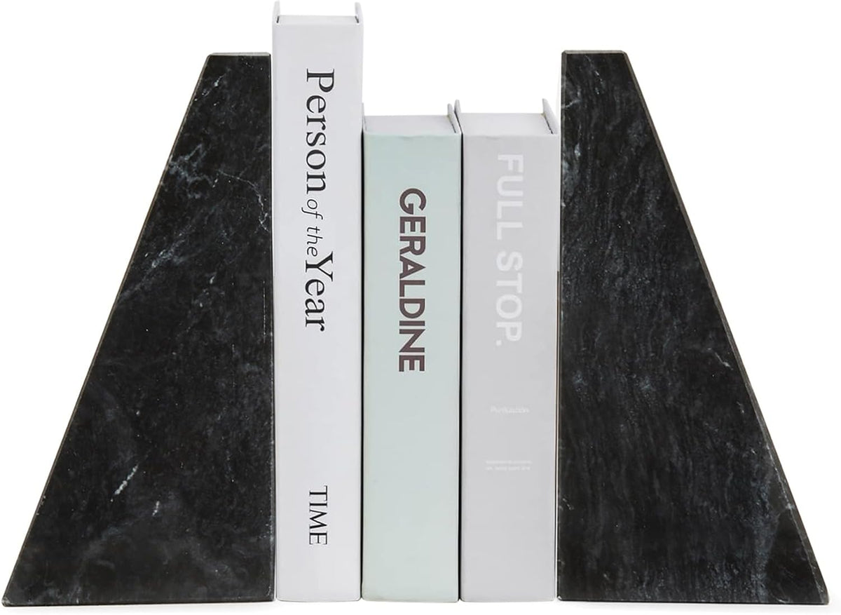 Fox Run Black Marble Triangular Bookends, Set of 2