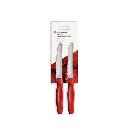 Wüsthof Create 2 Pcs. 4" Red Serrated Utility Knife - Hanging