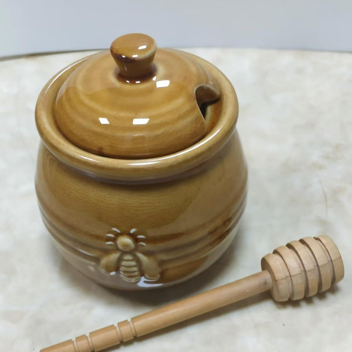 Fox Run Ceramic Honey Jar with Wood Dipper