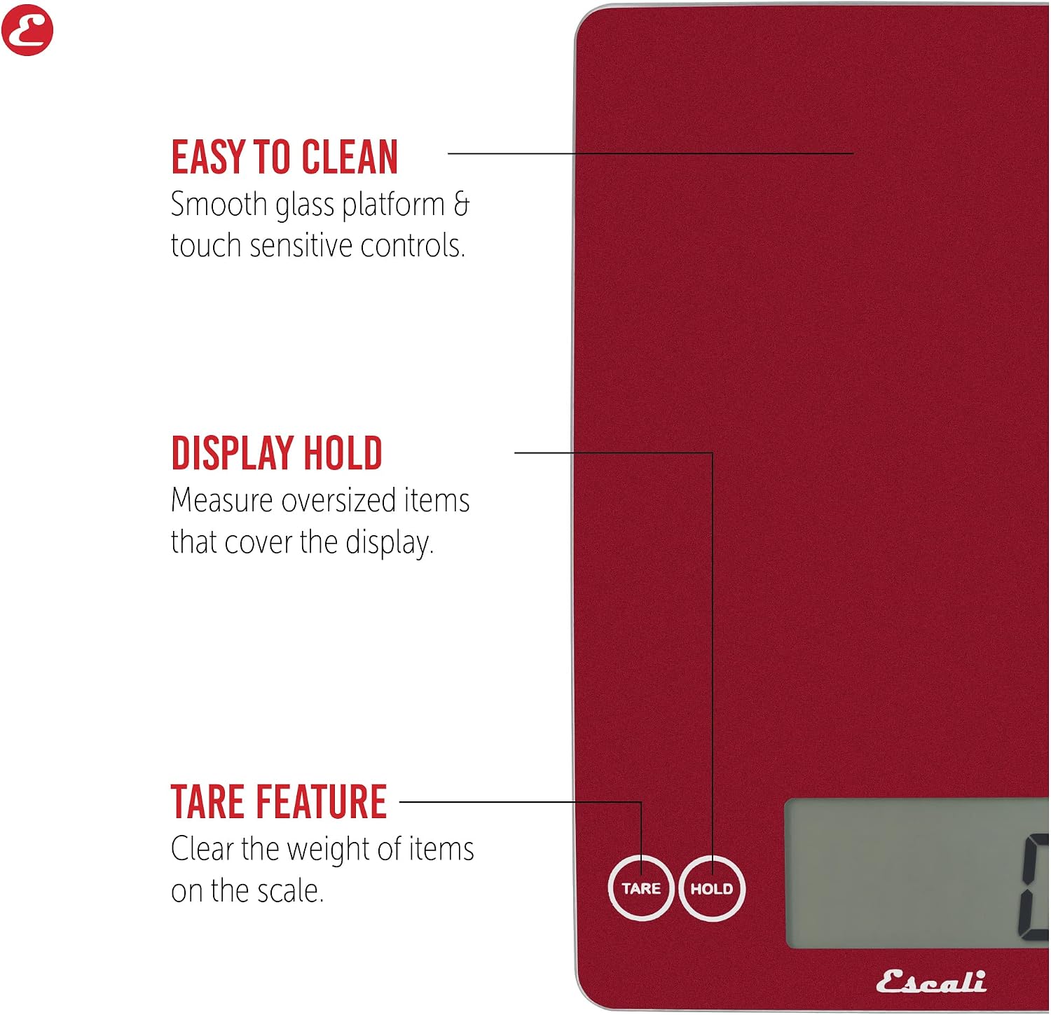 Escali Arti Digital Glass Kitchen Scale Rio Red Rock