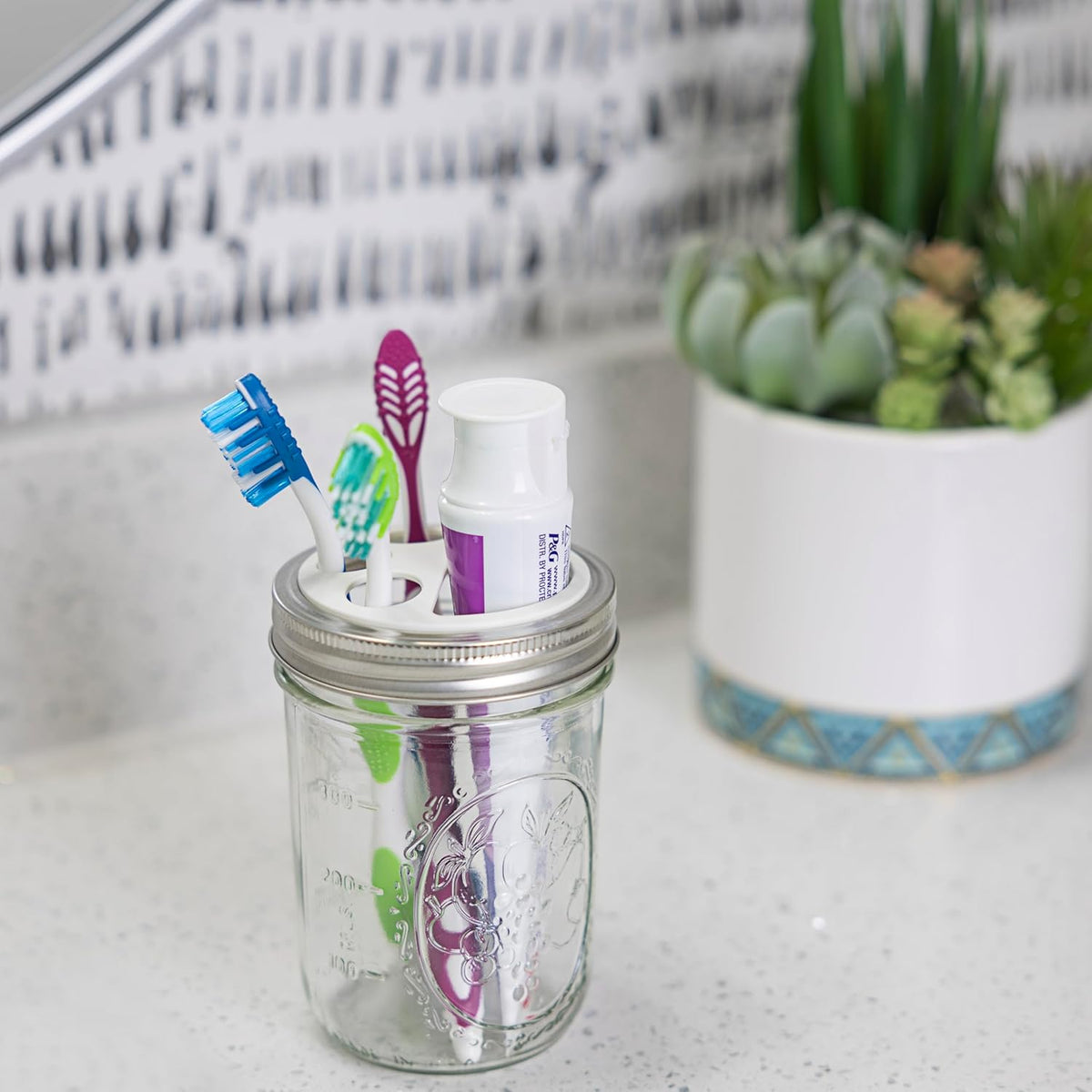 Jarware White Toothbrush and Toothpaste Holder Set