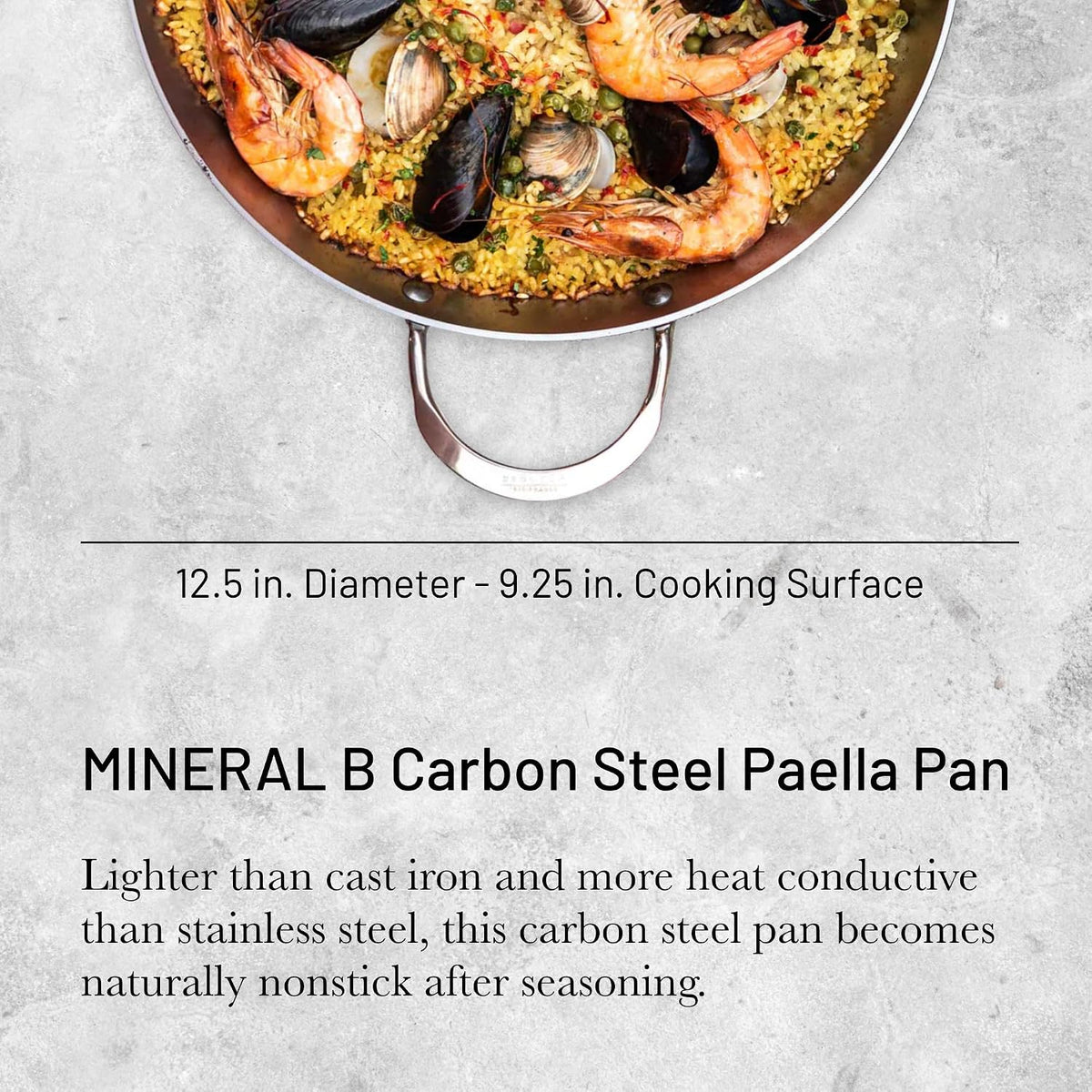 De Buyer Mineral B Steel Paella Pan with 2 Handles – 32 cm