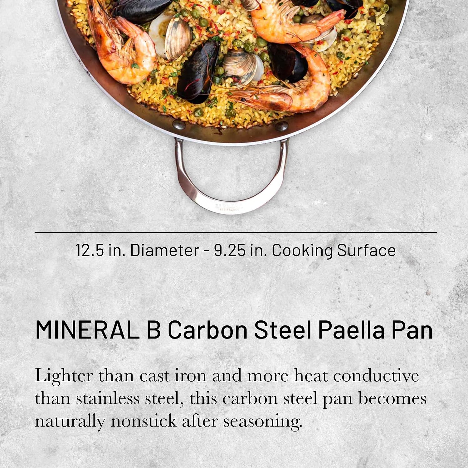 De Buyer Mineral B Steel Paella Pan with 2 Handles – 32 cm