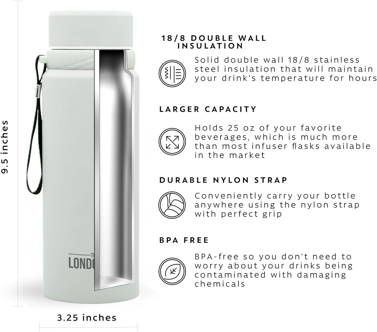 London Sip Tea Infuser Bottle – Pearl White – 25 oz