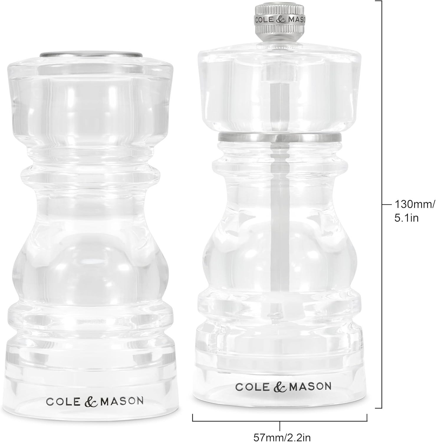 Cole & Mason London Salt Shaker and Pepper Mill Gift Set – Acrylic – 5" / 13 cm