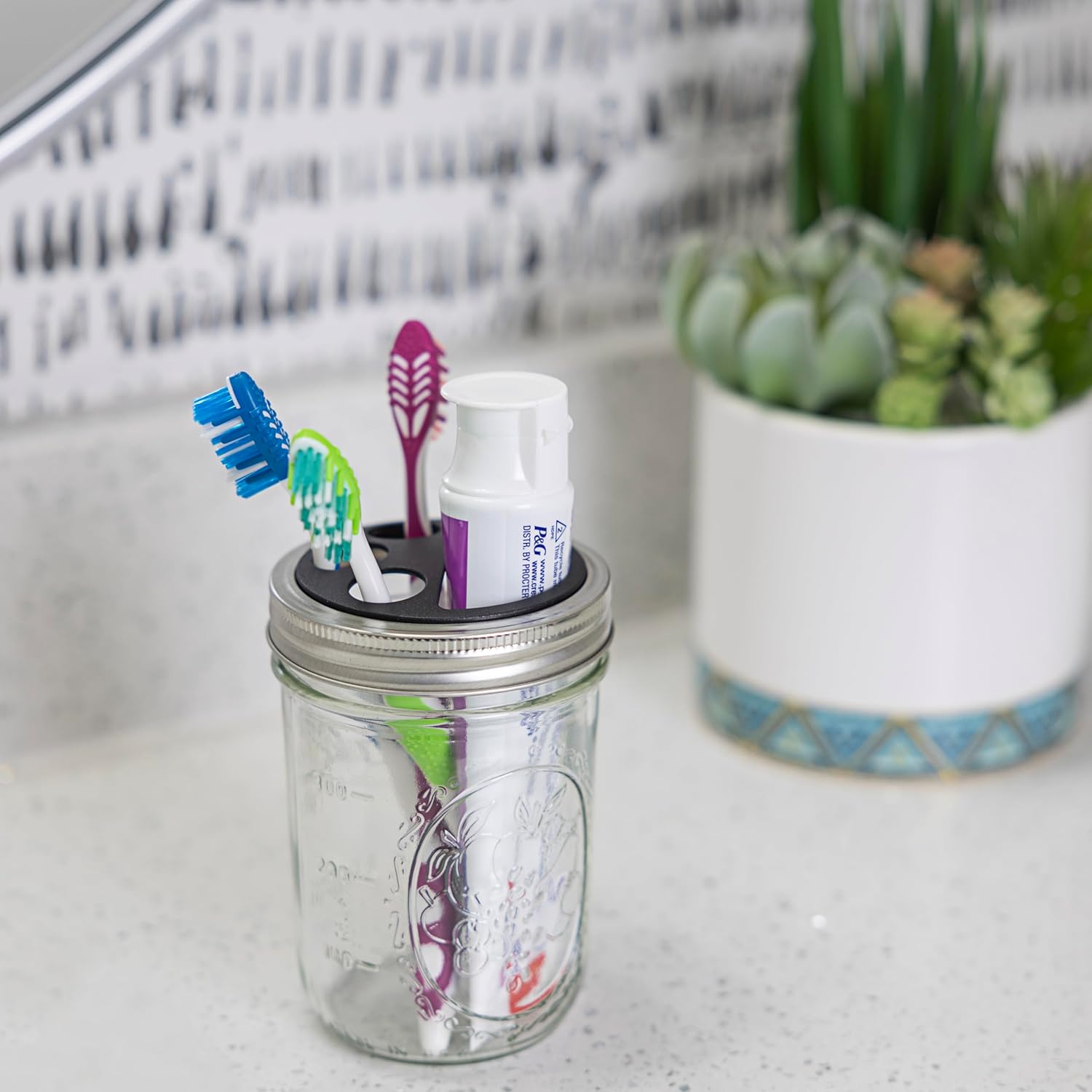 Jarware Black Toothbrush and Toothpaste Holder Set