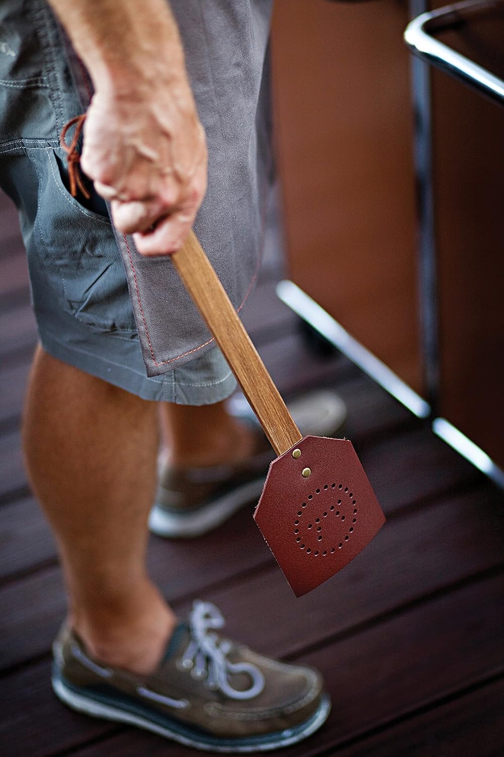 Outset Acacia and Leather Fly Swatter