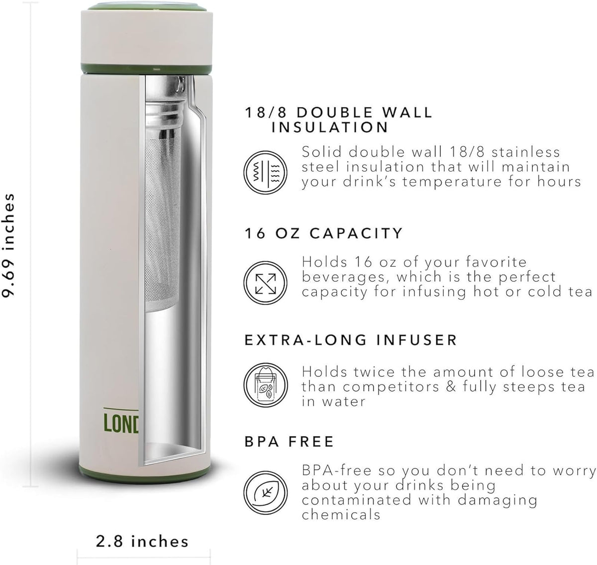 London Sip Tea Infuser Bottle – Safari Beige – 16 oz