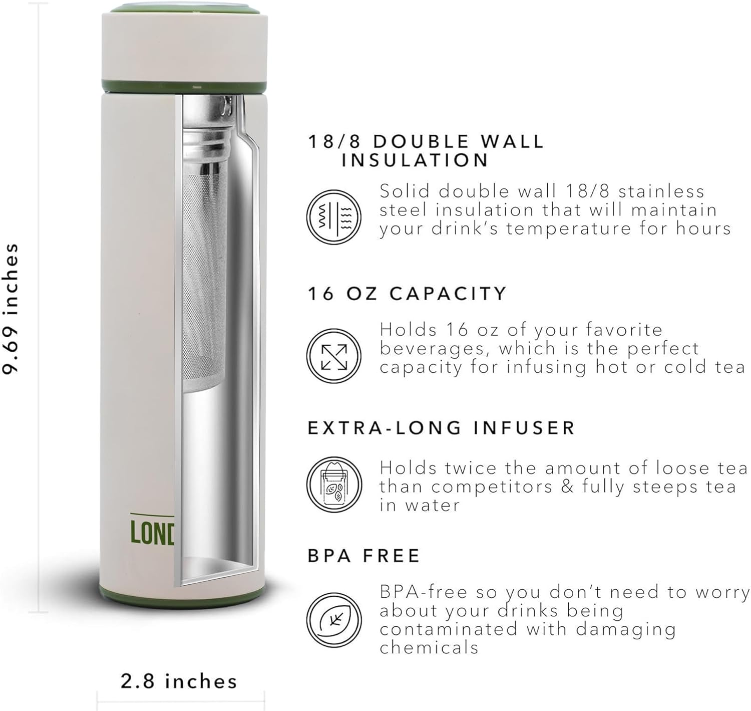 London Sip Tea Infuser Bottle – Safari Beige – 16 oz