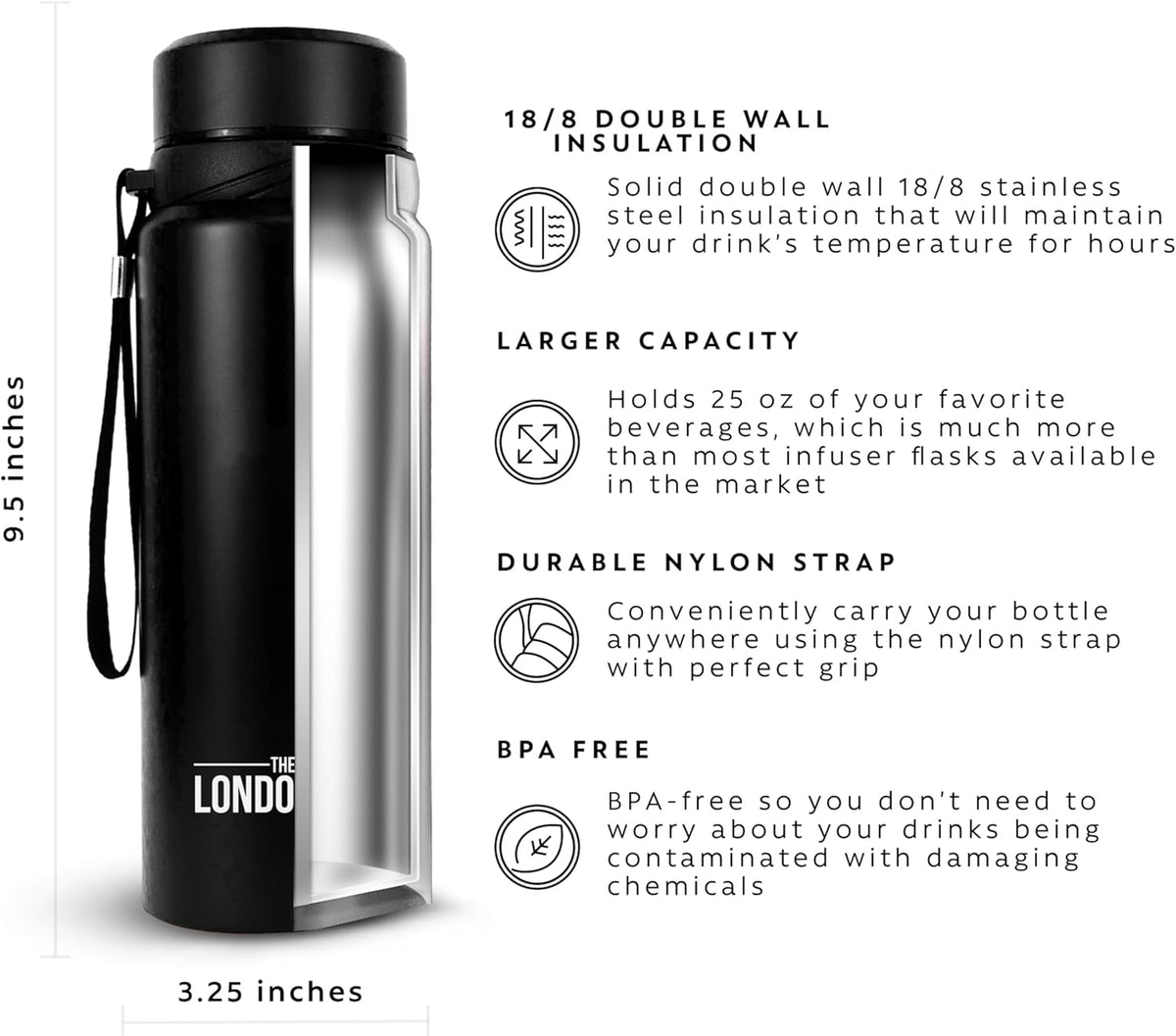 London Sip Tea Infuser Bottle – Black – 25 oz