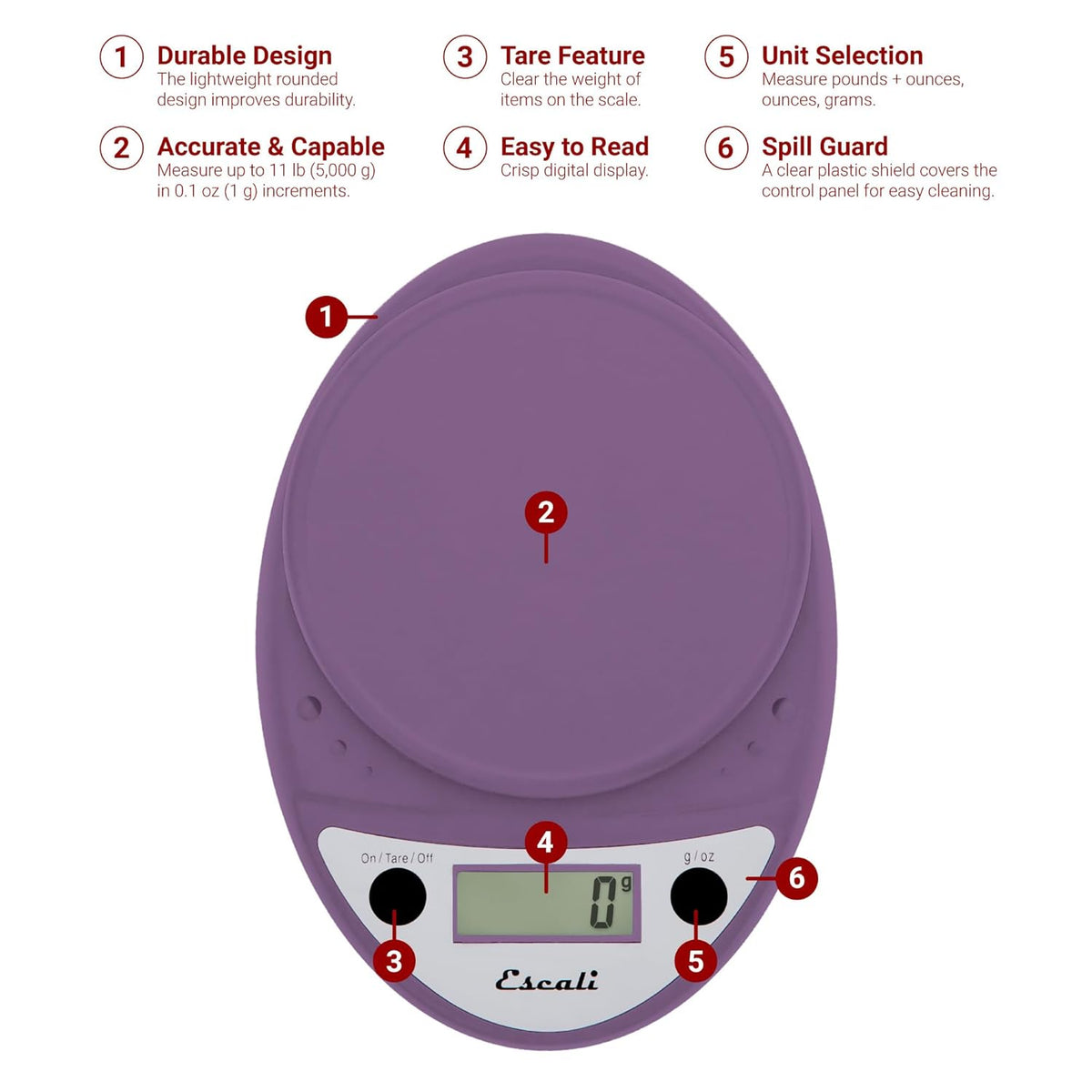 Escali Primo Digital Kitchen Scale – Lavender