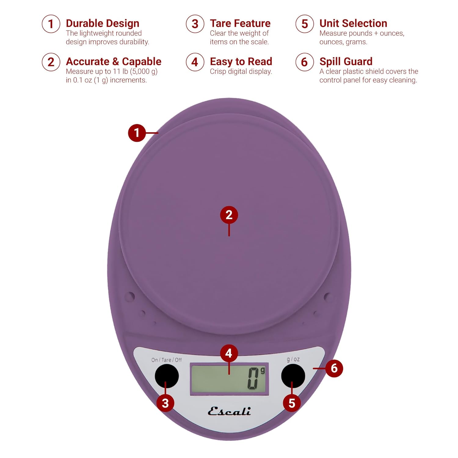 Escali Primo Digital Kitchen Scale – Lavender