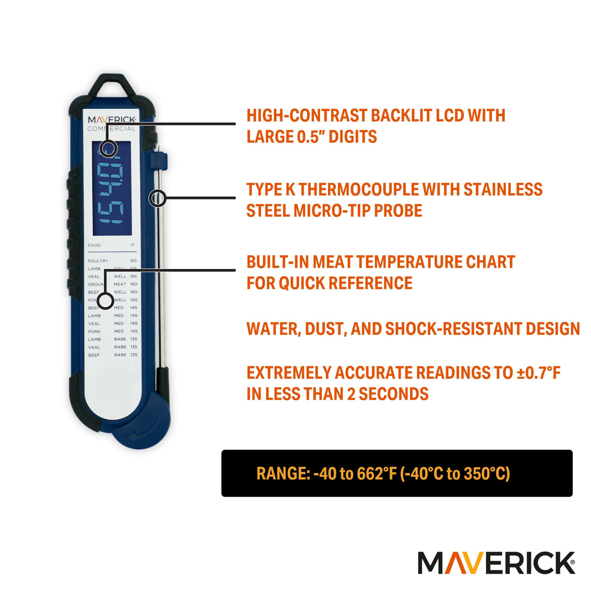 Maverick Pro-Temp Professional Thermocouple Thermometer - Blue