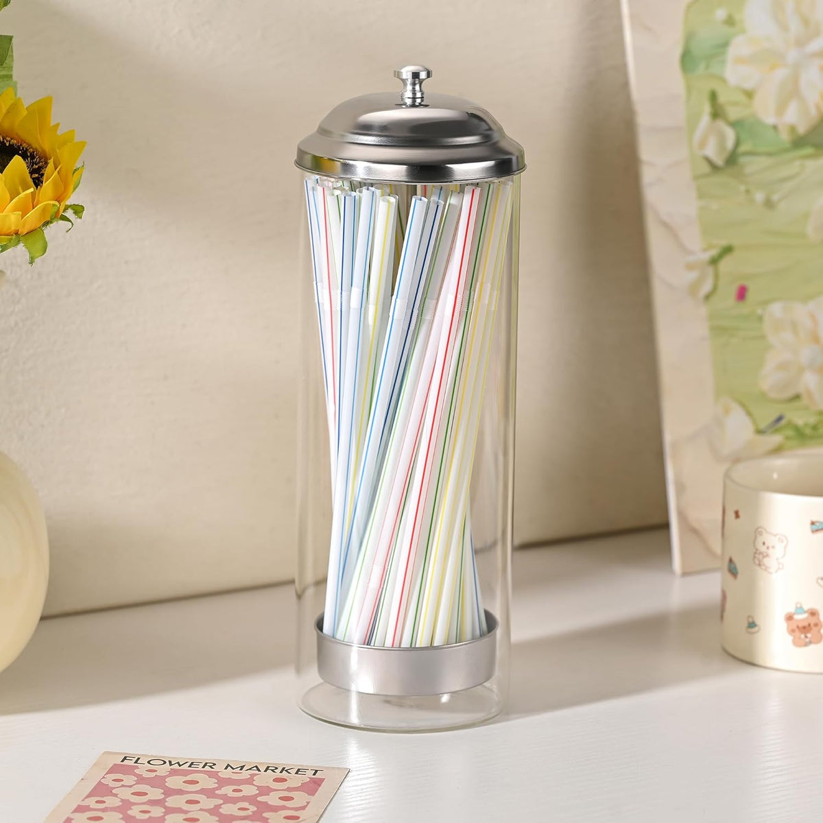 Fox Run Glass Straw Holder with Lid