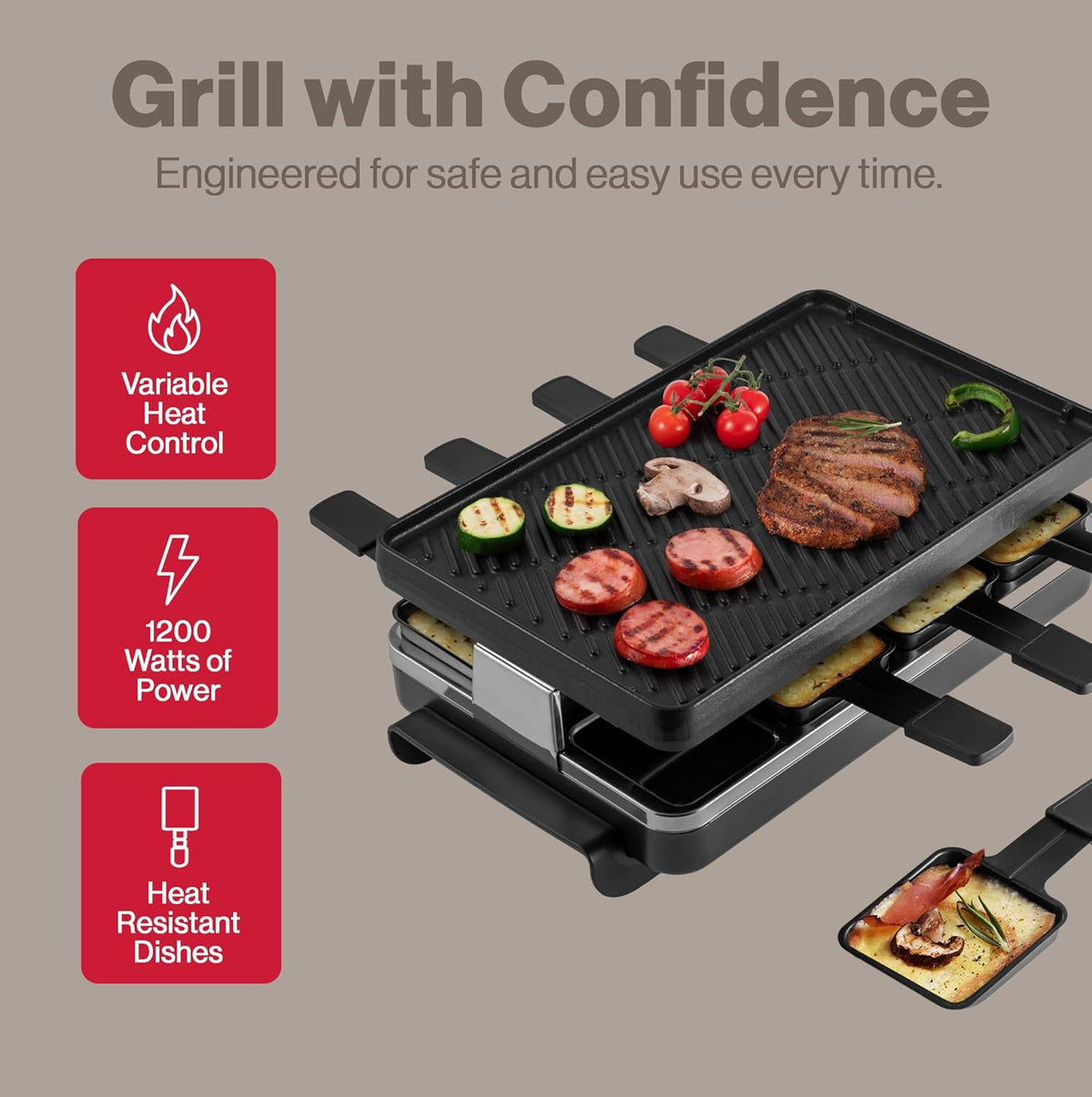 Swissmar Classic 8-Person Raclette Grill – Cast Iron Plate – Black