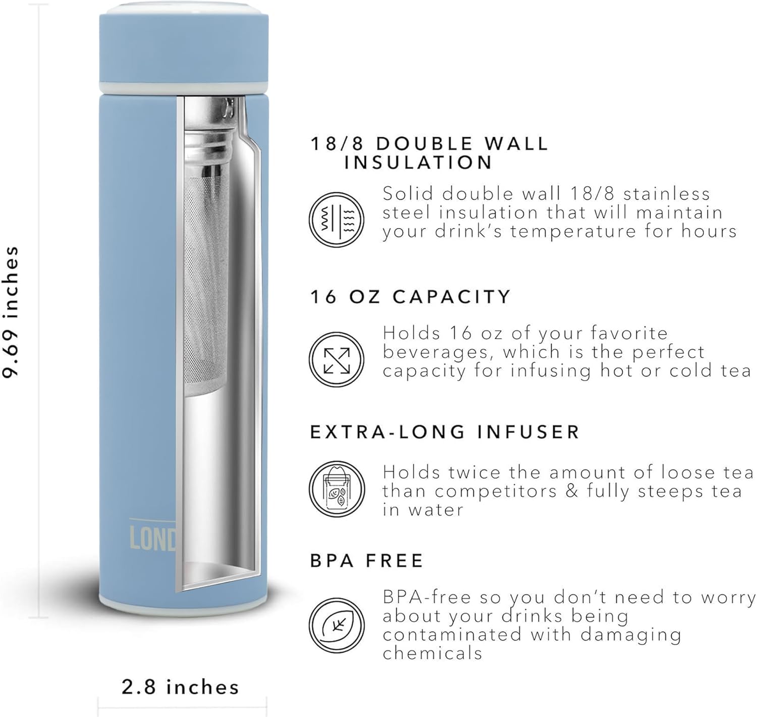 London Sip Tea Infuser Bottle – Blue Sunrise – 16 oz