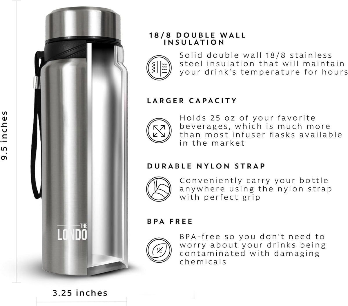 London Sip Tea Infuser Bottle – Silver – 25 oz