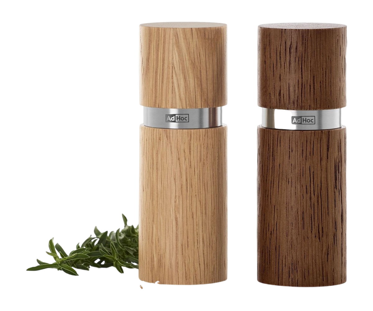 AdHoc Textura Salt and Pepper Mill Set – Light / Dark Oak Wood – 5.1" / 13 cm