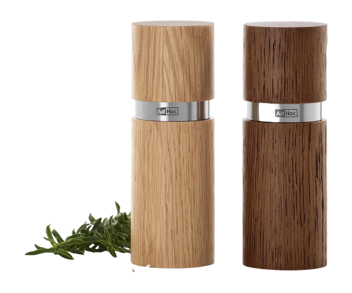 AdHoc Textura Salt and Pepper Mill Set – Light / Dark Oak Wood – 5.1" / 13 cm