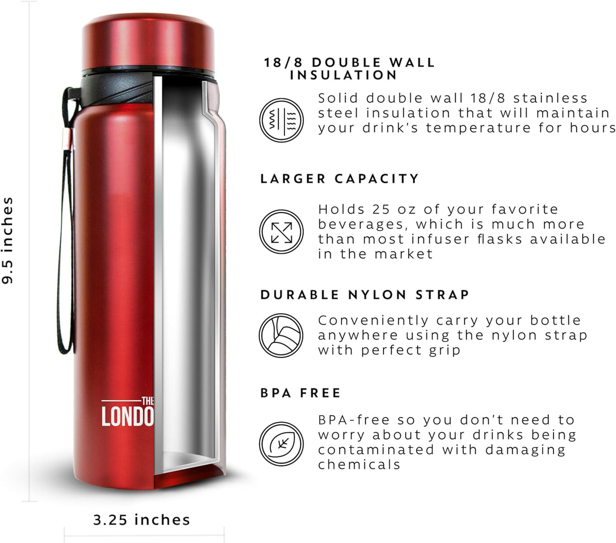 London Sip Tea Infuser Bottle – Red – 25 oz