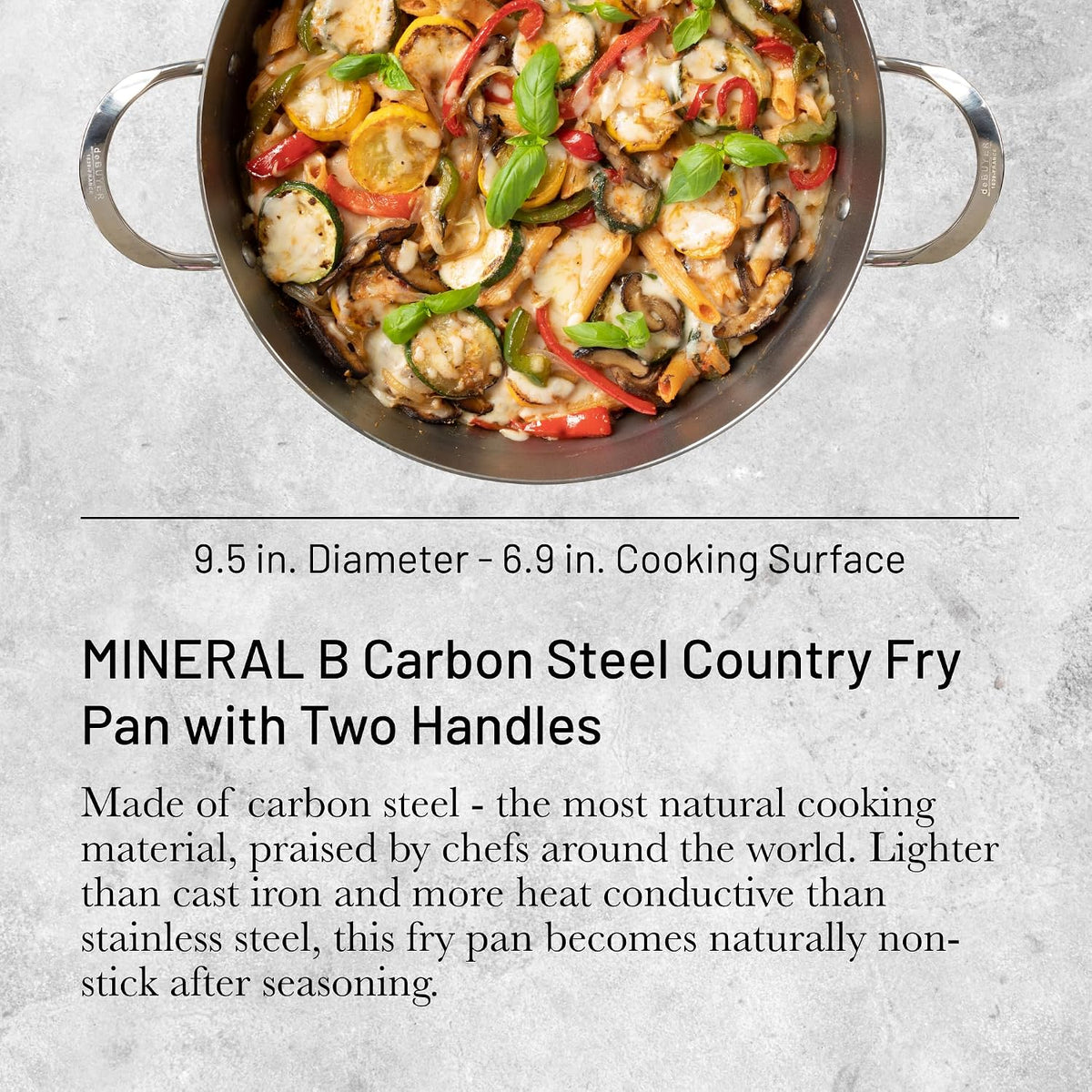 De Buyer Mineral B Carbon Steel Country Frypan with 2 Handles – 24 cm