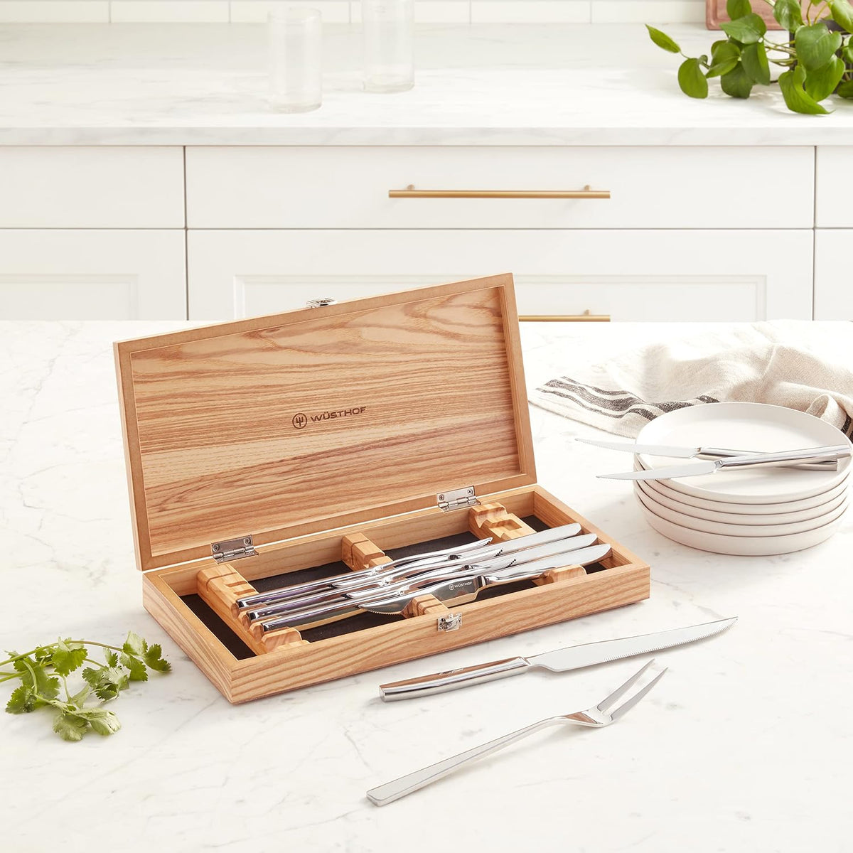 Wüsthof Stainless Steel Steak & Carving Set with Olivewood Gift Box – 10 pcs.