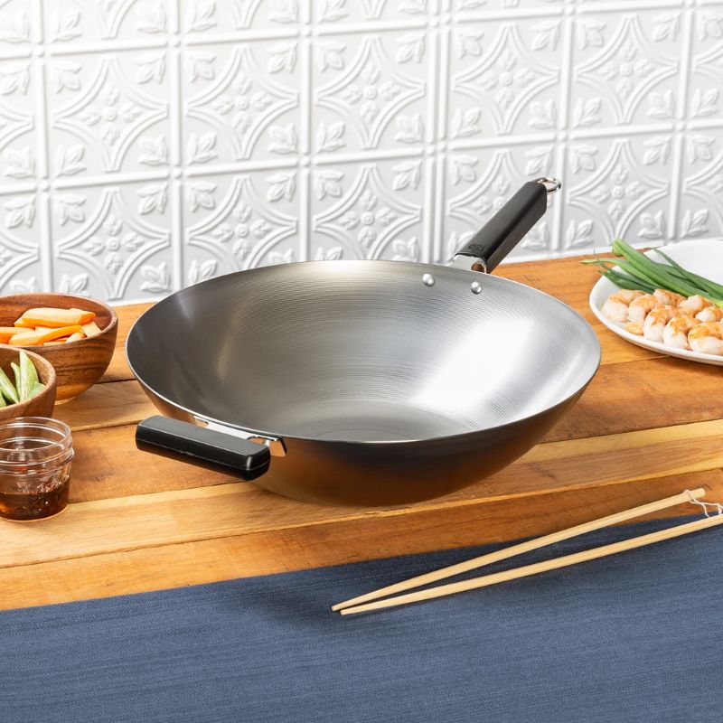 Joyce Chen Professional Series 14-Inch Uncoated Carbon Steel Flat-Bottom Wok Joyce Chen by Kitchen Niche