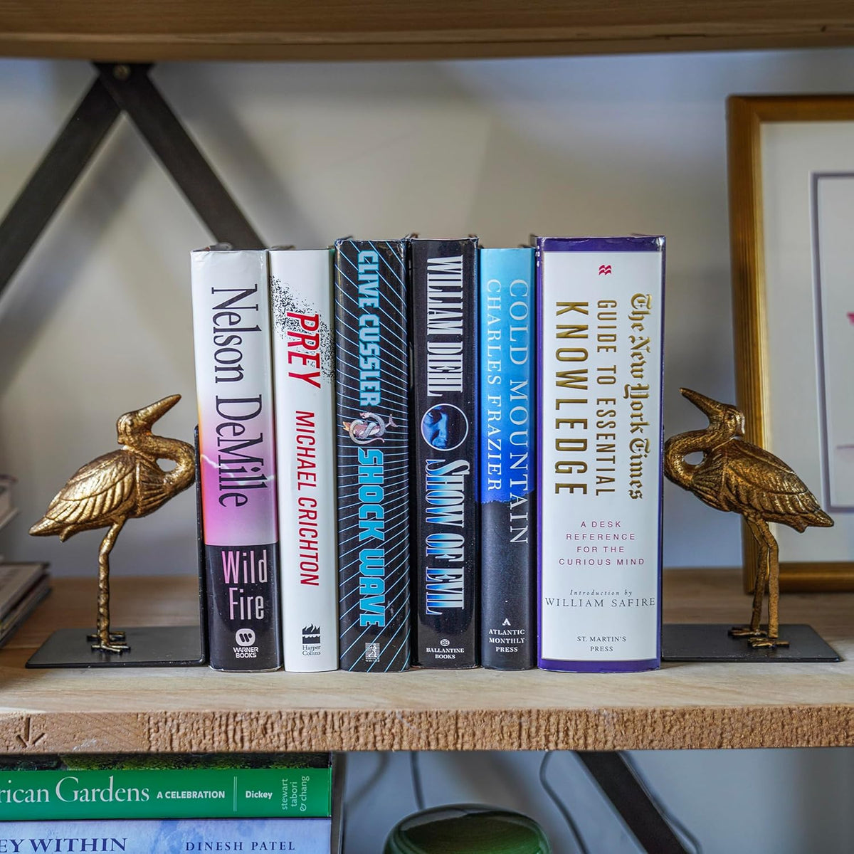 Fox Run Gold Crane Iron Bookends, Set of 2