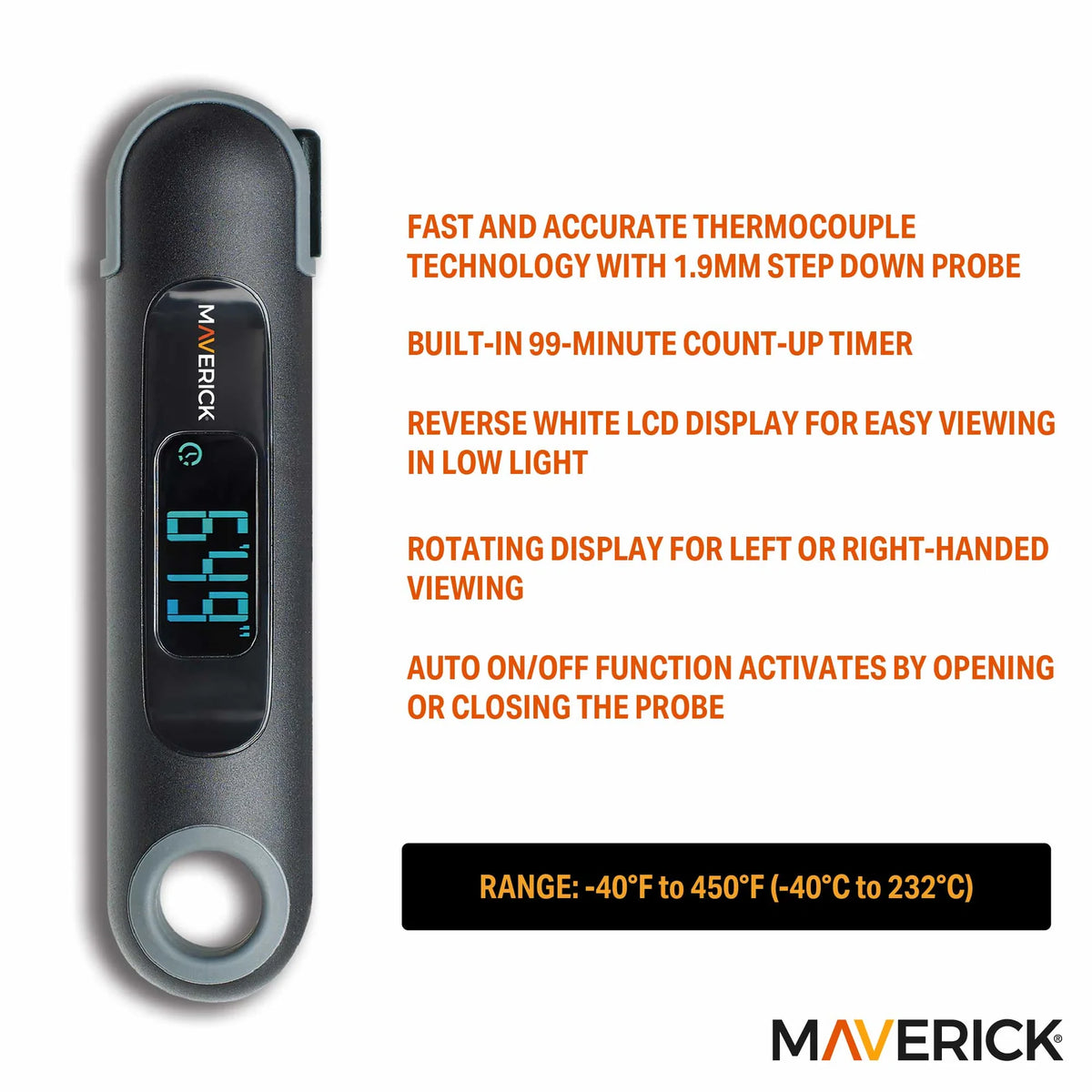 Maverick Temp and Time Reverse LCD Thermocouple Thermometer