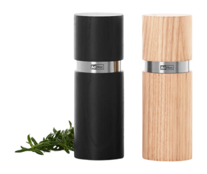 AdHoc Textura Salt and Pepper Mill Set – Light / Dark Ash Wood – 5.1" / 13 cm