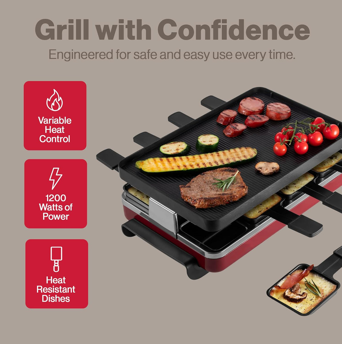 Swissmar Classic 8-Person Raclette Grill – Nonstick Aluminum Plate – Red