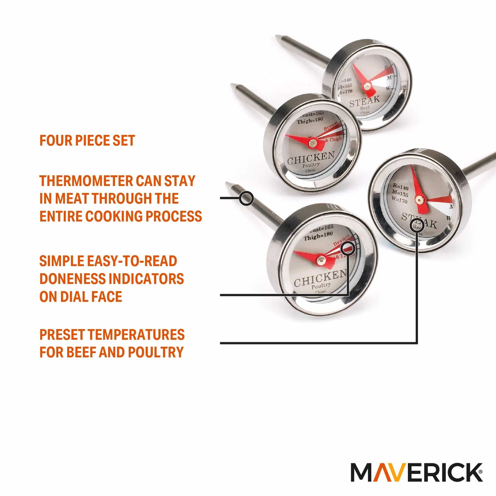 Maverick Mini Steak and Chicken Thermometer Set 4-Piece