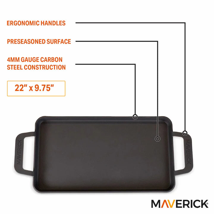 Maverick Preseasoned Carbon Steel Griddle - 22"