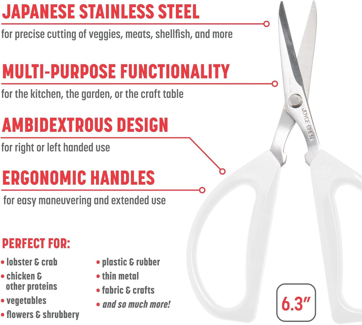 Joyce Chen Original Unlimited Kitchen Scissors – White – 2 Pack