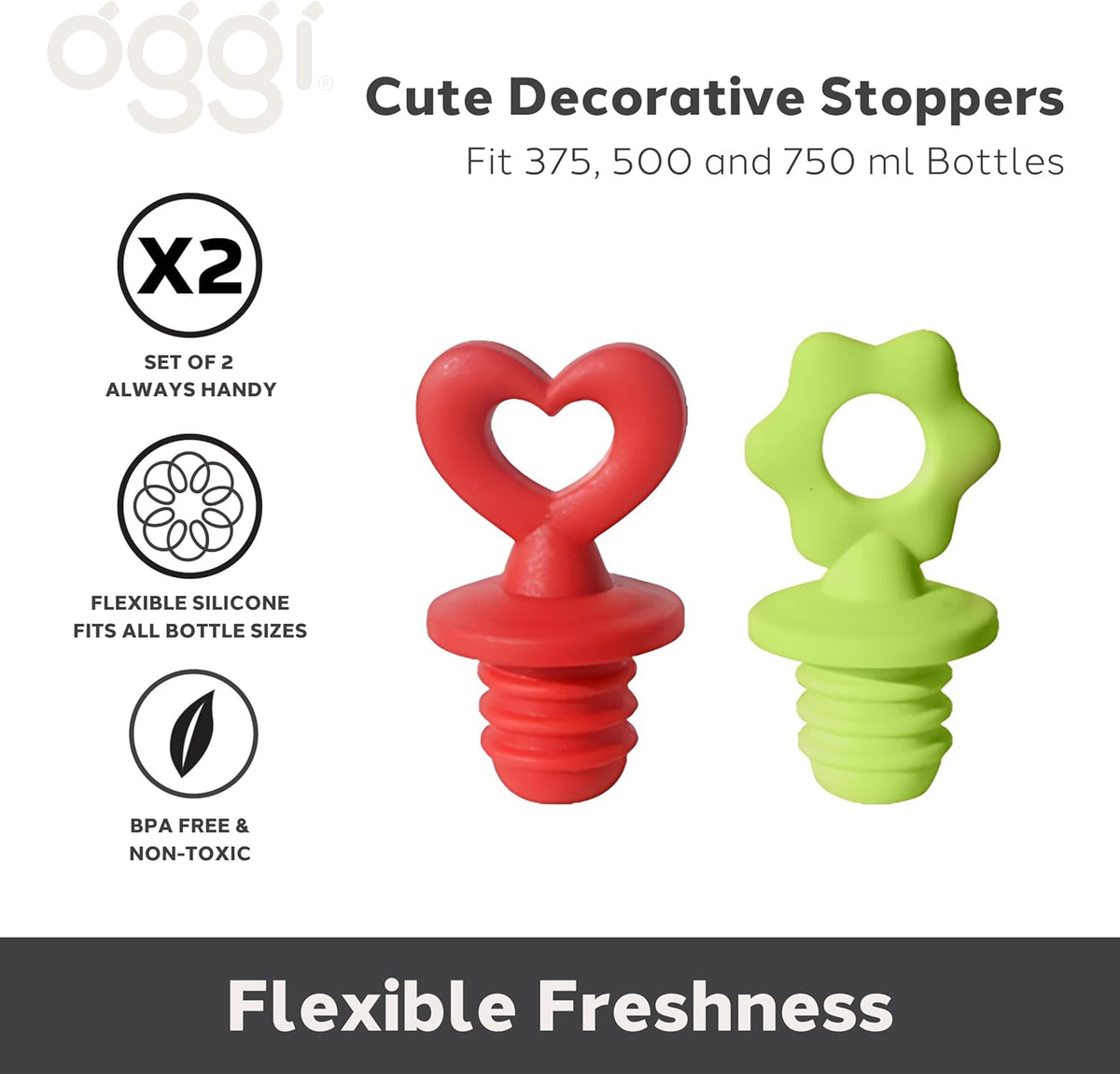 Oggi Set of 2 Stoppers – Heart and Daisy