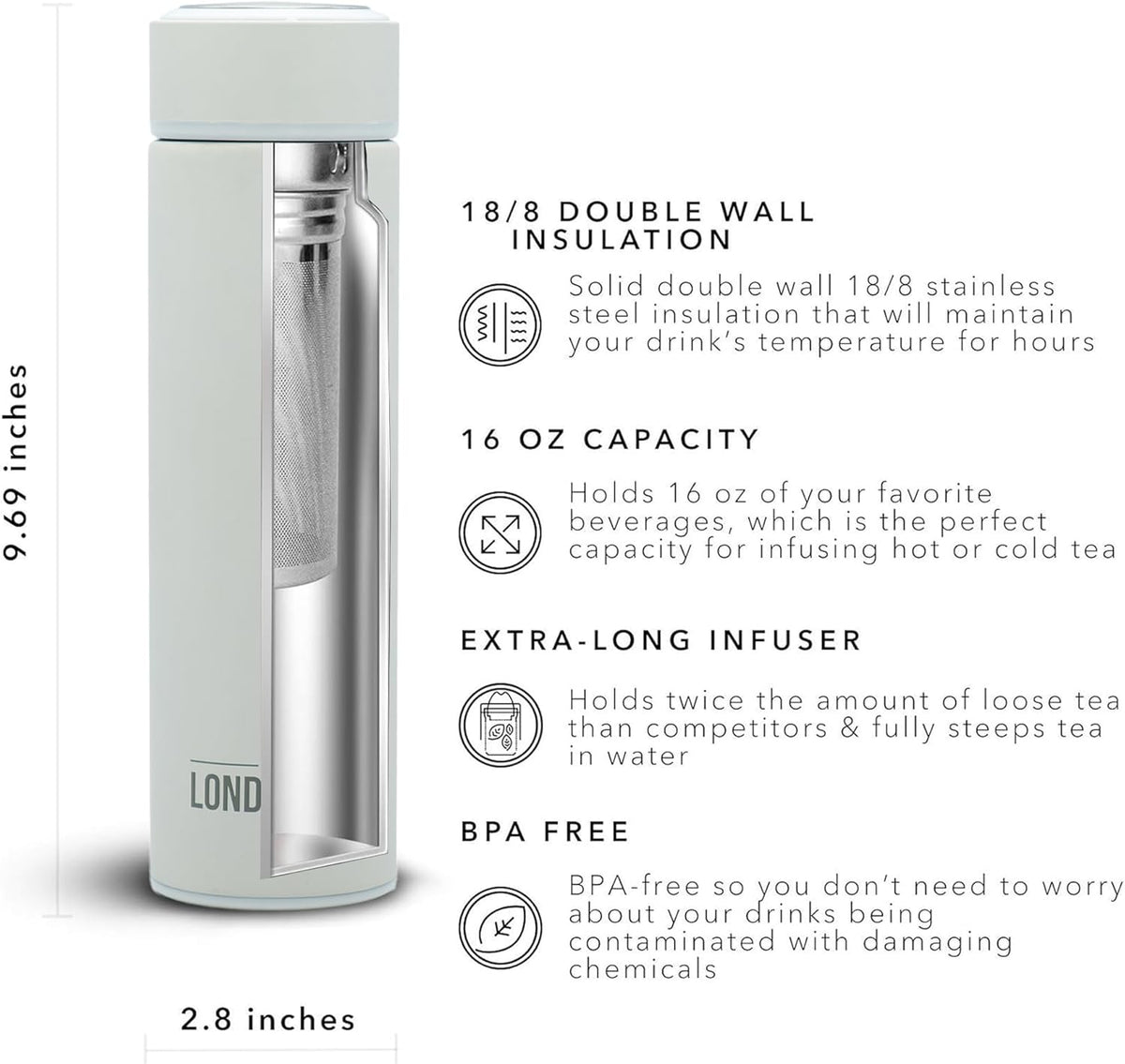 London Sip Tea Infuser Bottle – Pearl White – 16 oz