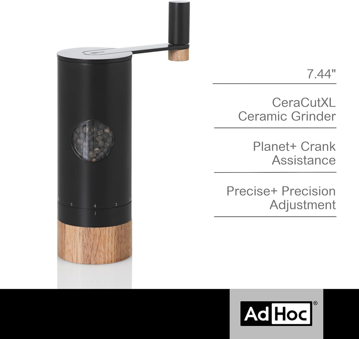 AdHoc PowerMill Stainless Steel Crank Handle Salt and Pepper Mill – 8" / 20 cm