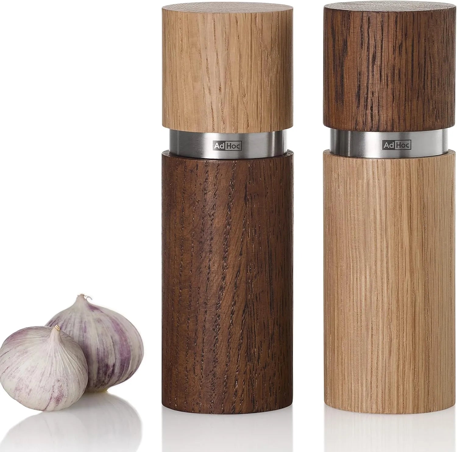 AdHoc Textura Salt and Pepper Mill Set – Light / Dark Oak Wood – 6" / 15 cm