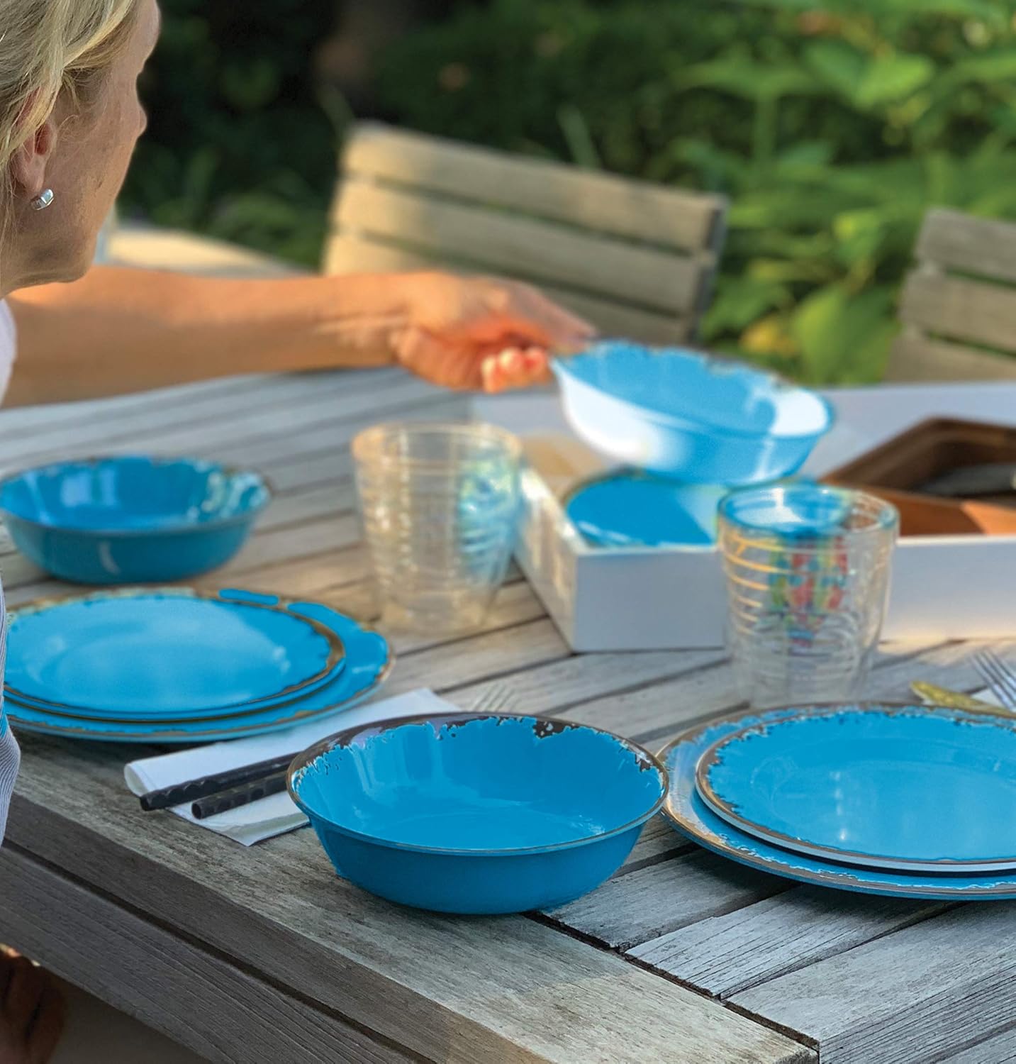 Fox Run Blue Melamine Dinnerware Set, 12 Piece