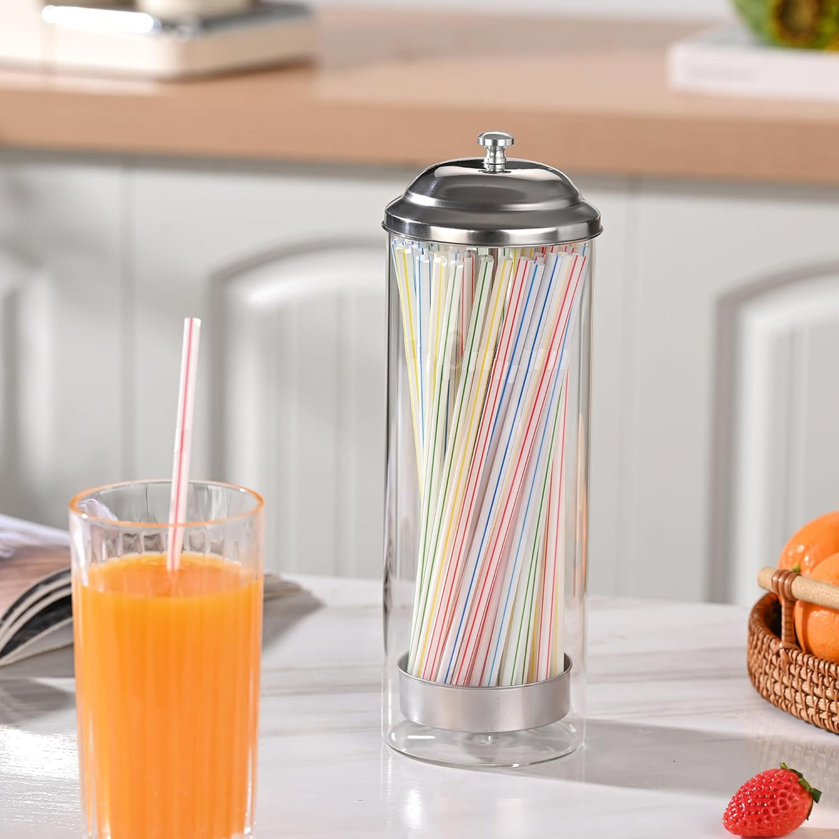 Fox Run Glass Straw Holder with Lid