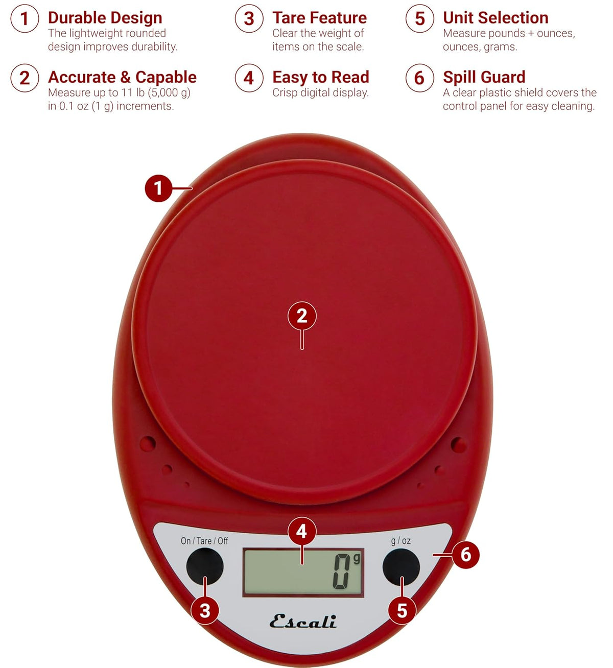 Escali Primo Digital Kitchen Scale – Warm Red