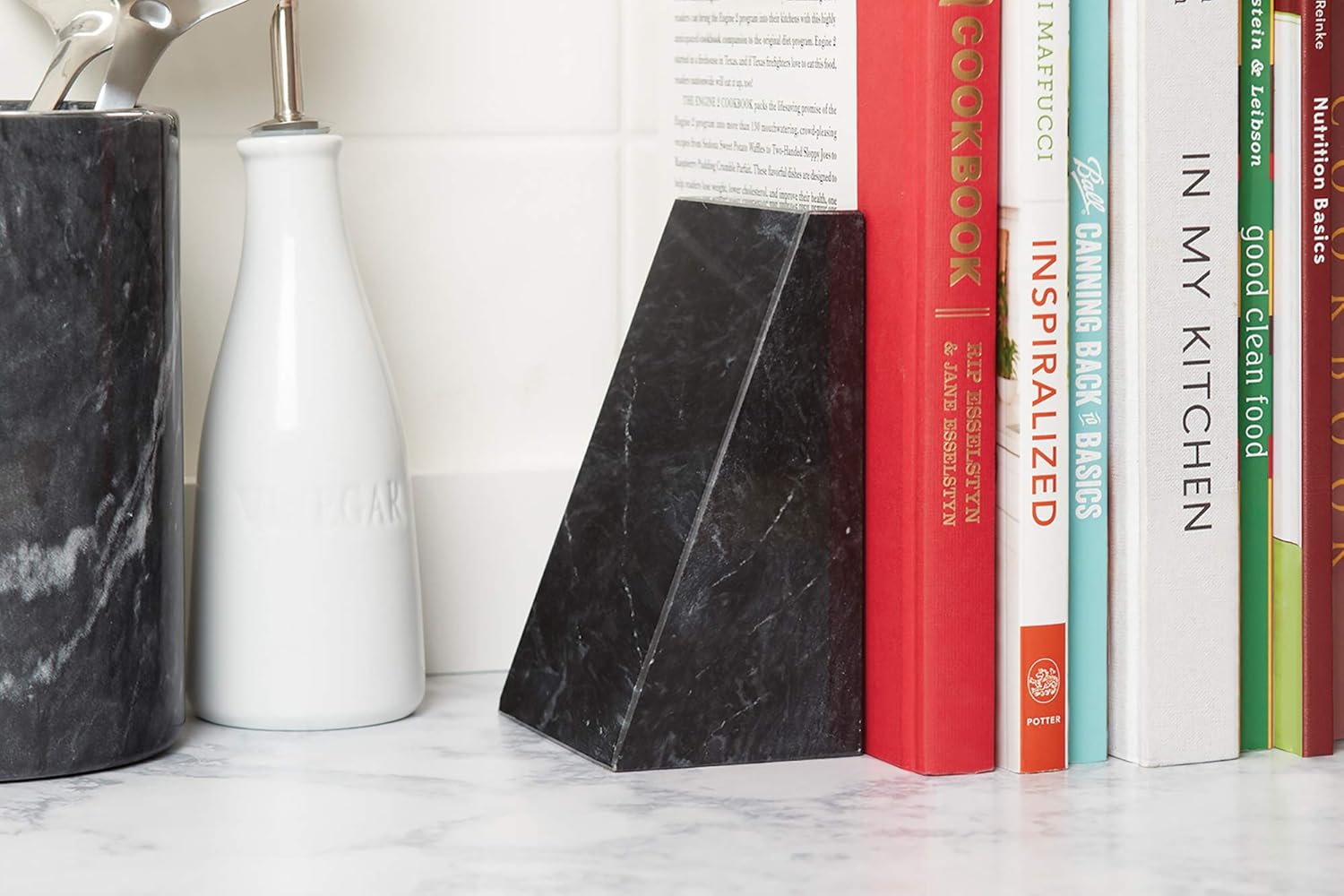 Fox Run Black Marble Triangular Bookends, Set of 2