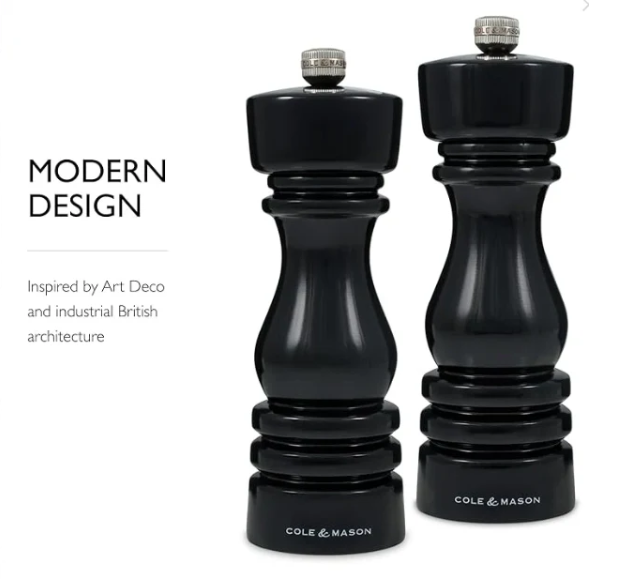 Cole & Mason The London Collection Salt & Pepper Mill Gift Set – Black Gloss – 7" / 18 cm by Kitchen Niche
